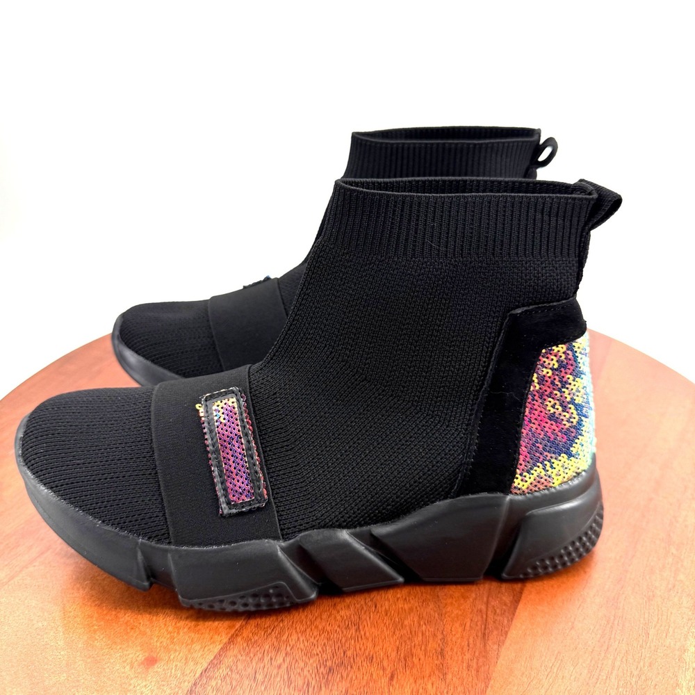 Bernie Mev Kansai Sock Bootie  Black Iridescent Sequin Chunky Platform EU 38/US7